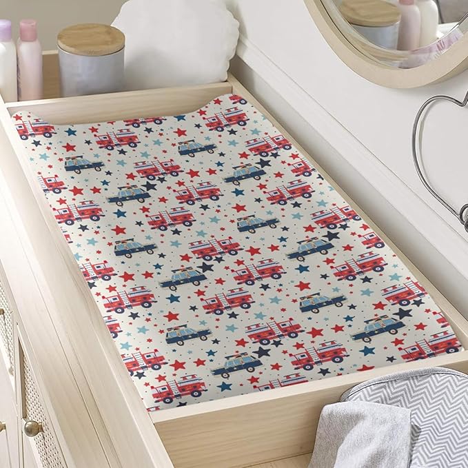 Cartoon Car Transportation Stars Pattern Baby Changing Pad Cover, Unisex Car Nursery Diaper Changing Table Pad Mat Sheet for Boys Girls-16x32