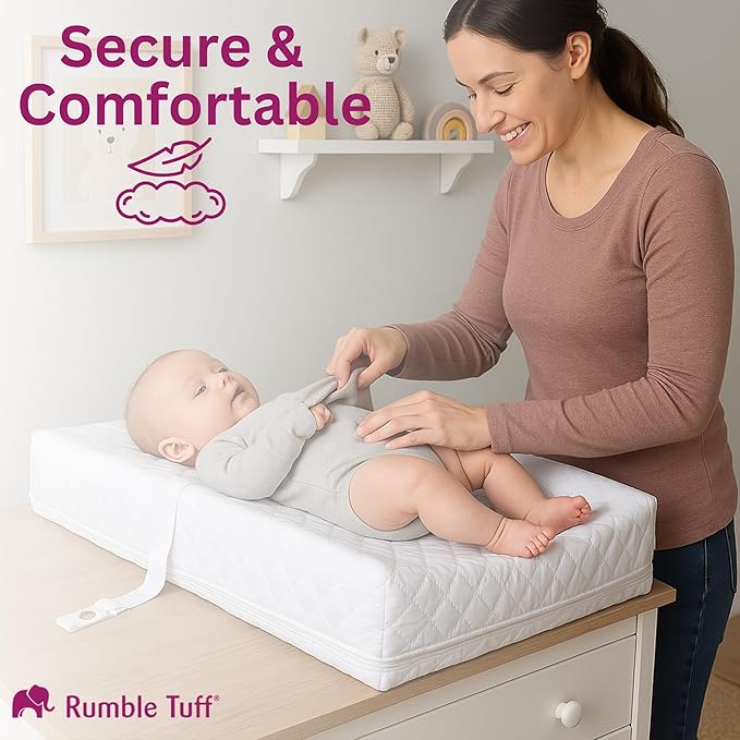 Baby Changing Pad for Dresser & Table | Straps, Waterproof, Zipped Contour Foam, Made in USA, Standard Size by Rumble Tuff