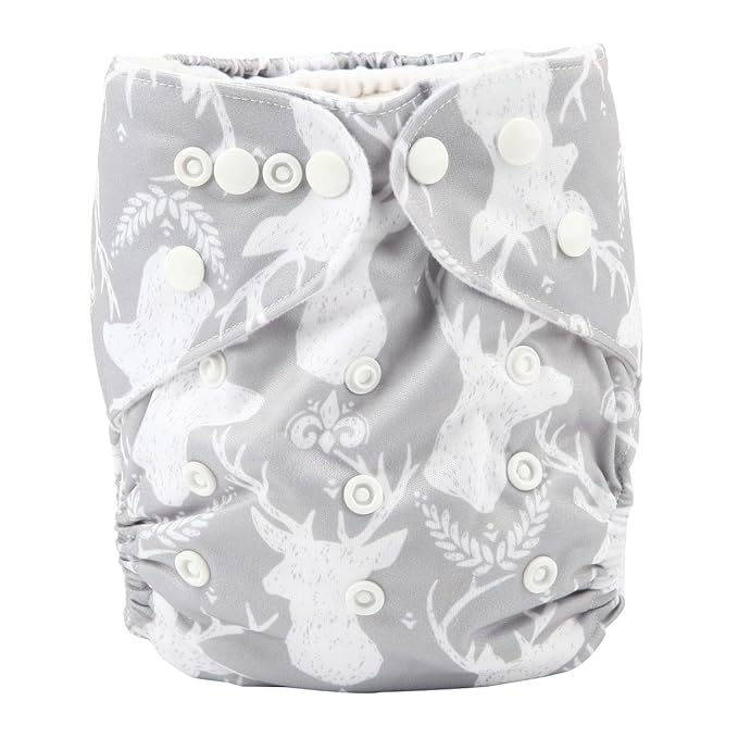 Baby Pocket Diaper Nappy Reusable Washable 8lbs to 36lbs (Grey Deer)