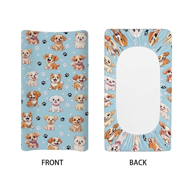 ZDCUSTOM Dog Pattern Changing Pad Cover Soft Breathable Diaper Changing Table Pad Cover Cradle Mattress Sheets Stretchy Fabric Washable Diaper Change Sheet Crib Mat
