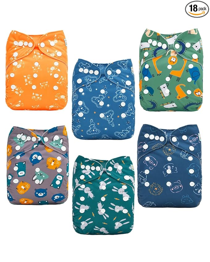 ALVABABY Baby Cloth Diapers 6 Pack with 12 Inserts Cloth Diaper Covers Adjustable Washable Reusable for Baby Girls and Boys