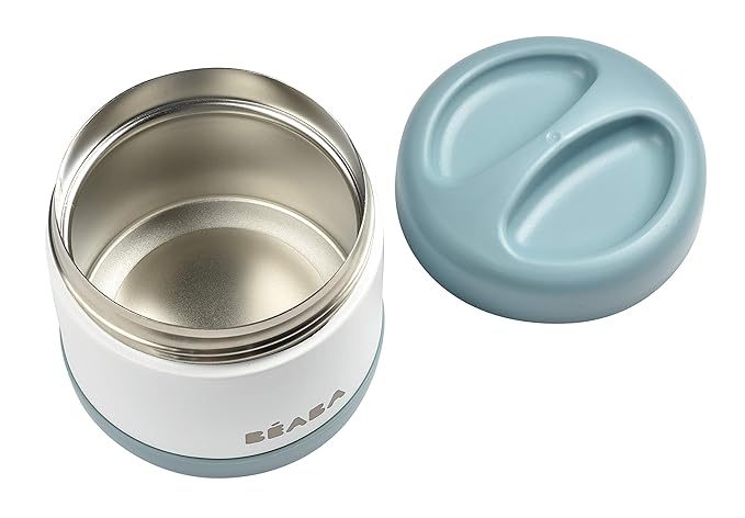 Beaba Stainless Steel Insulated Food Jar 16 oz, Kids Thermos, Lunch Containers, Leakproof, Wide Opening, Suitable for Hot and Cold Foods (Cloud)