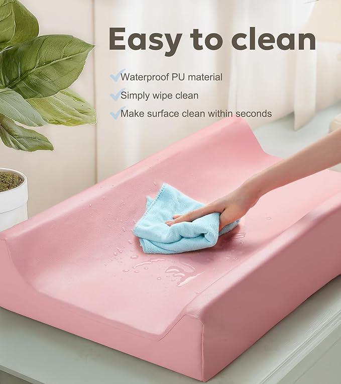 Mallify Baby Changing Pad, Waterproof & Wipeable Vegan Leather Diaper Changing Mat, Thick Soft & Non-Slip Changing Pad for Dresser, Changing Table (Pink)