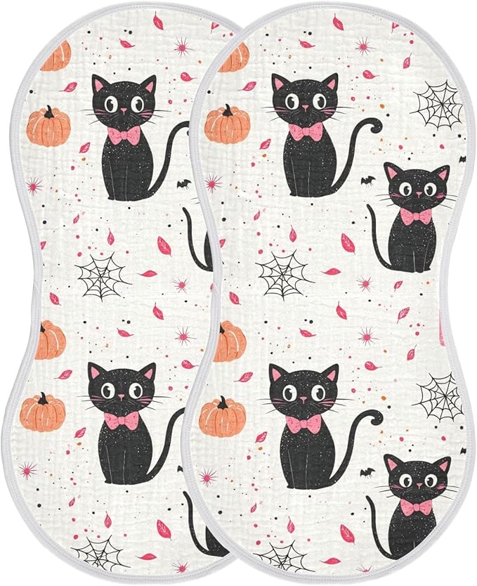 vvfelixl Baby Burp Cloths Girly Halloween Cat Baby Newborn Cotton Burping Cloths Set Babys Washcloths 4 Pack
