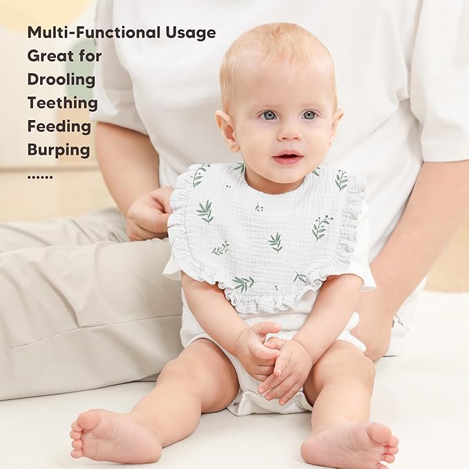 Bearmoss 8 Pack Muslin Baby Bibs for Drooling and Teething, Soft Bibs for Girls, Boys, Newborn