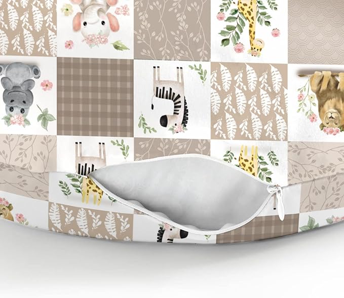 Boho Safari Animals Baby Nursing Pillow Covers for Boy Girl Lion Elephant Zebra Hippo Floral Leaves Nursing Pillowcase for Breastfeeding Pillows African Jungle Zoo Soft Stretchy Slipcovers for Infant