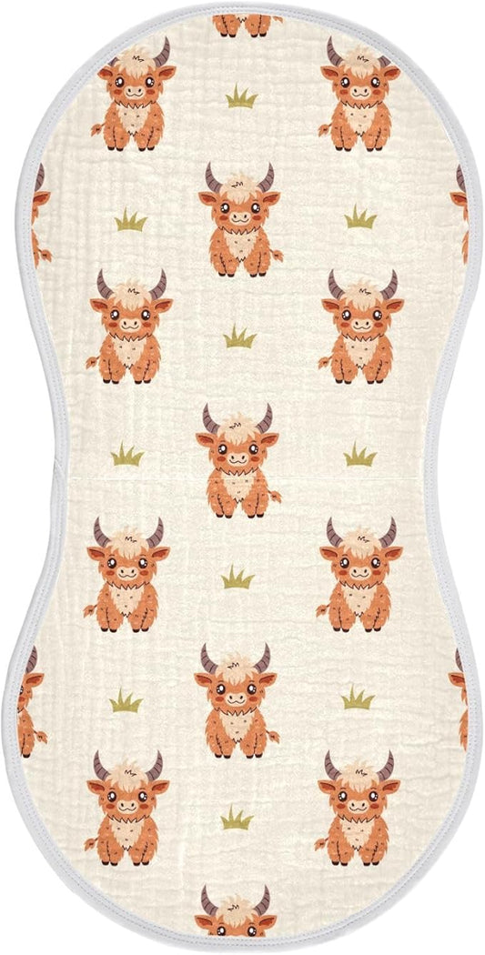 Highland Cow Muslin Burp Cloths for Baby Boys and Girls - 1-Pack Ultra Absorbent Muslin Washcloths, Newborn Towel, Milk Spit Up Rags, Burp Cloth Bib for Unisex, 22 x 11 Inch