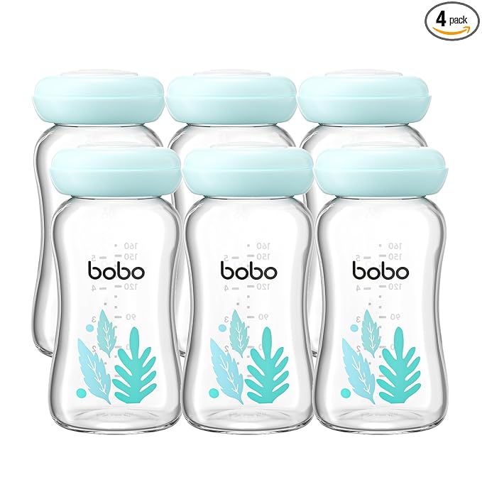 YOHKOH Glass Breast Milk Storage Bottles - 100% Leak-Proof, BPA-Free Breastmilk Storage Containers, Freezer & Dishwasher Safe, Ideal for Nursing Mothers (Blue, 5.4oz (Pack of 6))