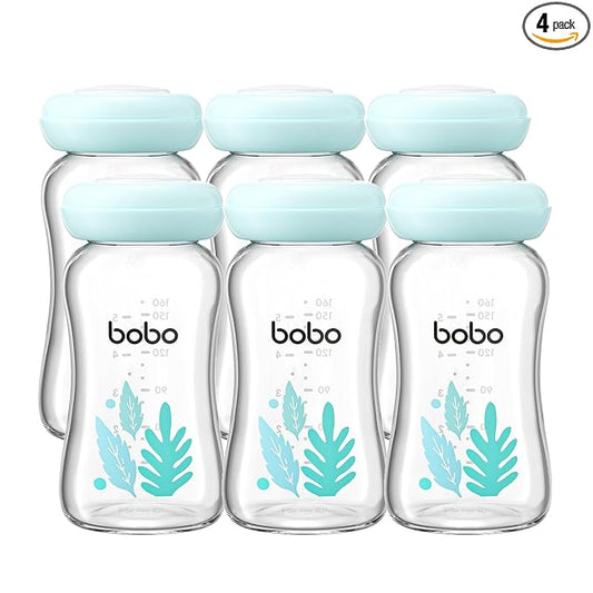 YOHKOH Glass Breast Milk Storage Bottles - 100% Leak-Proof, BPA-Free Breastmilk Storage Containers, Freezer & Dishwasher Safe, Ideal for Nursing Mothers (Blue, 5.4oz (Pack of 6))