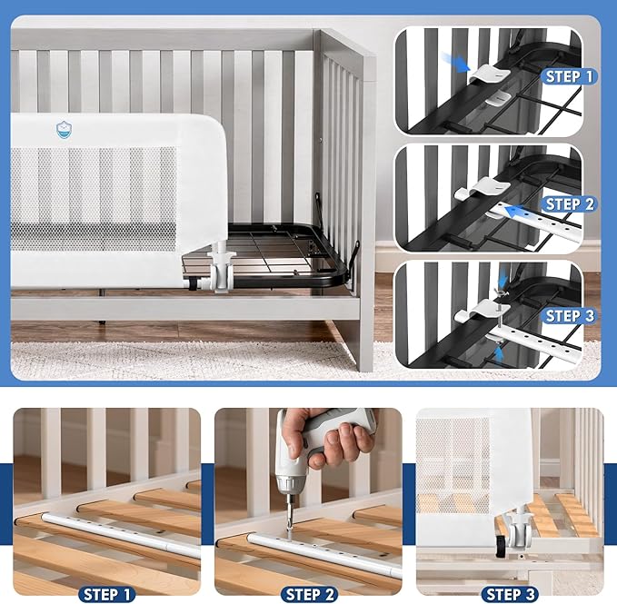 Salcod 43inch Universal Swing Down Crib Rail Guard, Convertible Crib Bed Rail for Toddlers, with Reinforced Wing Nut Safety System, Compatible with All Major Brand of Crib