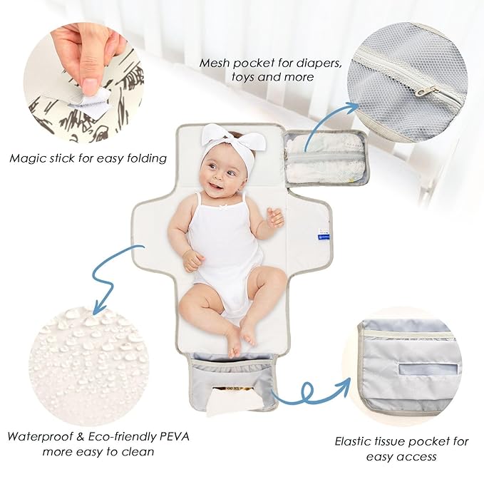 West Desert with Cowboys Portable Diaper Changing Pad - Waterproof Foldable Baby Diaper Changing Pad with Built-in Pillow, Travel Diaper Changing Mat for Newborn Baby