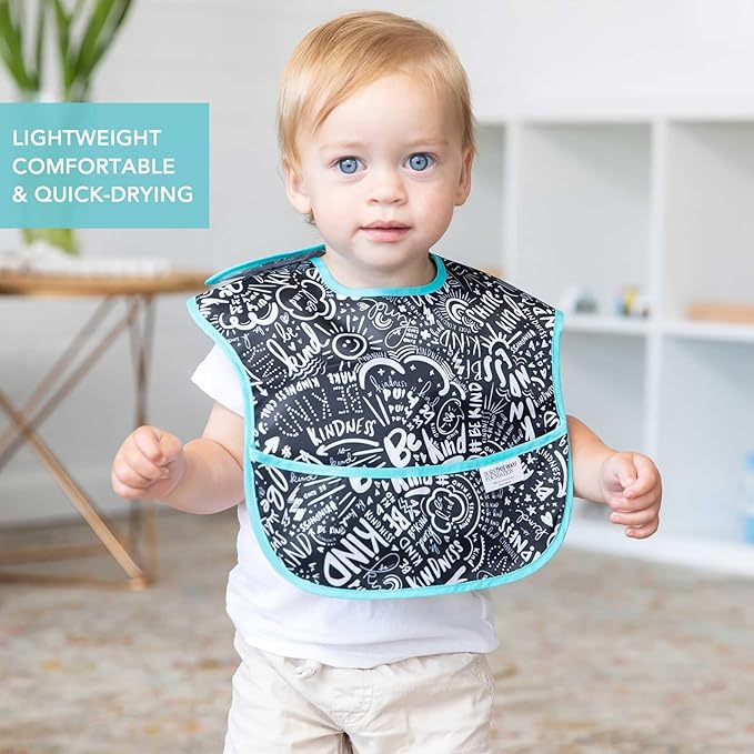 Bumkins Bibs for Girl or Boy, SuperBib Baby and Toddler for 6-24 Months, Essential Must Have for Eating, Feeding, Baby Led Weaning Supplies, Mess Saving Catch Food, Fabric 3-pk Be Kind