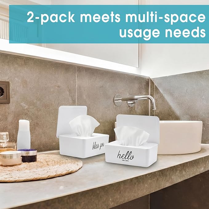 Hushee 2 Pack Wipe Dispenser Wipes Holder for Baby Adult Decorative Wipe Containers for Bathroom Home Office Cars(White)