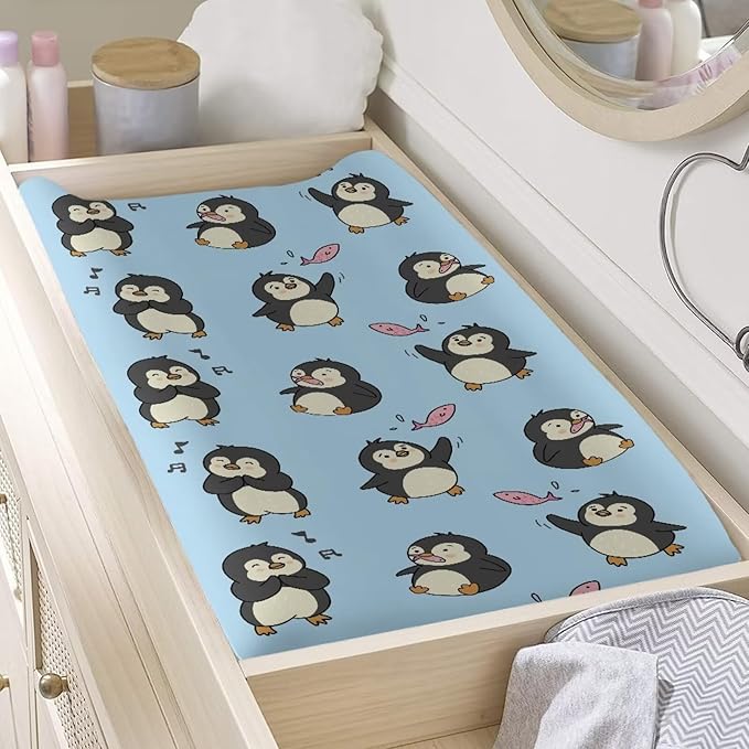 Penguin Baby Changing Pad Cover Toddler Changing Pad Sheets Mat Soft Diaper Changing Table Covers Newborn Infant Changing Pad Sheets