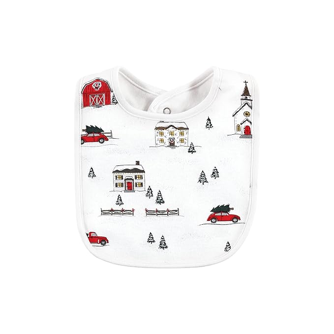 Hudson Baby Unisex Baby Cotton Bib and Sock Set, Christmas Scene, One Size