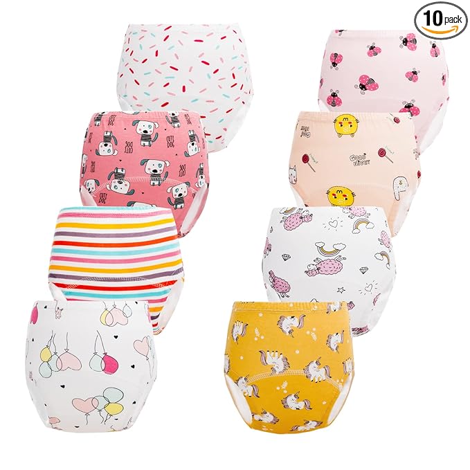 Potty Training Pants for Girls, Toddler Learning Designs Training Underwear Pants(8 Packs, White, 2-3T, S)