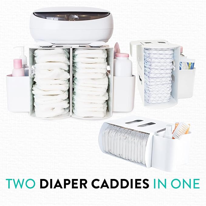 Prince Lionheart 2-in-1 Diaper Caddy - Modular Diaper Depot Organizer for Holding All Nursery Essentials – Versatile Storage for Diapers, Creams, Wipes, and More