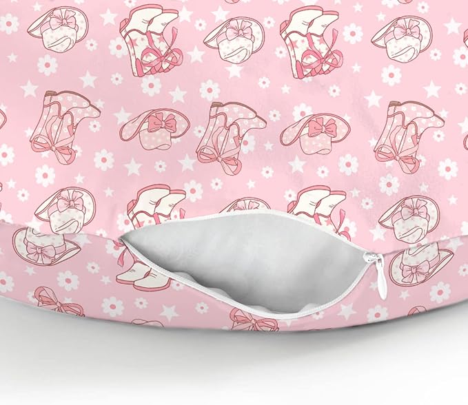 Pink Floral Bows Cowgirl Boots Hat Baby Nursing Pillow Covers for Girl Boho Western Cowgirls Stars Nursery Slipcover for Breastfeeding Pillows Country Soft Stretchy Removable Cover for Newborn Infant