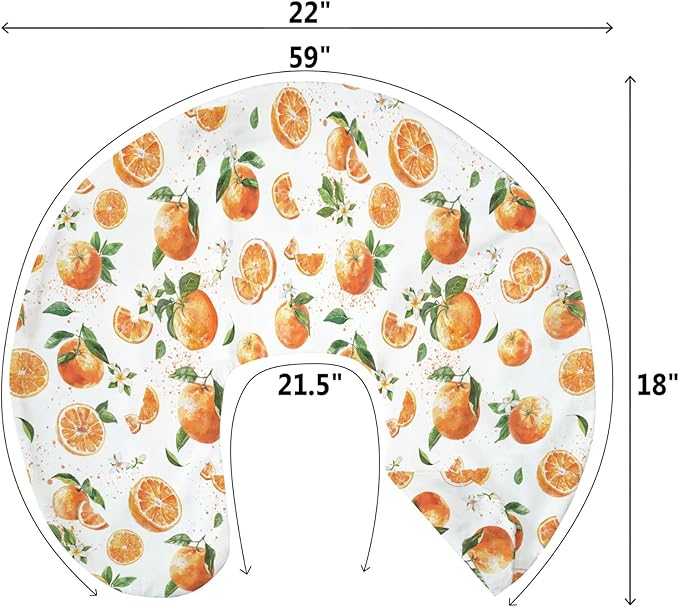 Watercolor Oranges Baby Nursing Pillow Covers for Boy Girl Orange Branches Flowers Leaves Nursery Slipcovers for Breastfeeding Pillows Summer Citrus Fruits Soft Stretchy Covers for Newborn Infant
