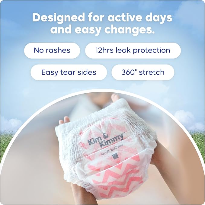 Kim & Kimmy Eco Diaper Pants, Size 5, 26-38 lbs, 42 Pants - 12 Hour Leak Protection, No Rashes, Hypoallergenic, Ultra-Soft & Highly Absorbent - Cruelty Free & Vegan - Zig Zag Swag