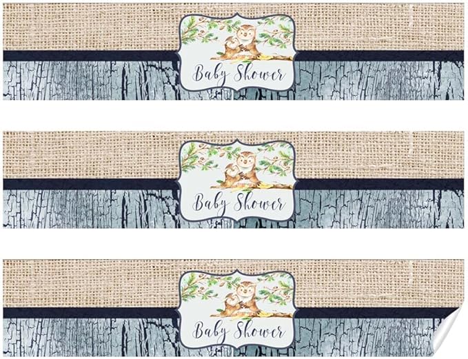 “Guess Whooo” Owl Baby Boy Shower Waterproof Water Bottle Sticker Wrappers 20 Wrap Around Labels Sized 1.75" x 8.5" by AmandaCreation