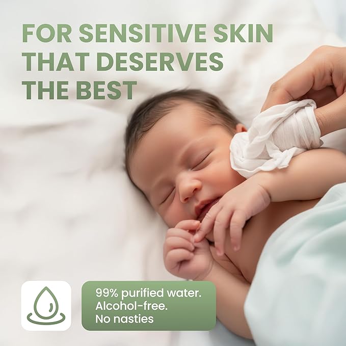 Eco Wave Baby Wipes, 100% Compostable Eco-Friendly Bamboo Wipes, Unscented, Hypoallergenic, Vegan, Alcohol-Free, Suitable For Sensitive Skin (Pack of 4)