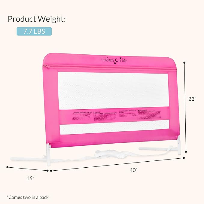 Dream On Me Lilibet Twin/Full/Queen Mesh Safety Bed Rails | Set Double Pack | 23 * 40