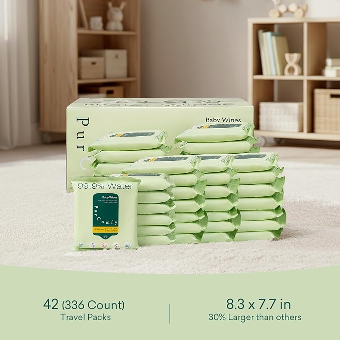 PurComfy Travel Baby Wipes, 42 Travel Pack Baby Wipes with Plant Based, Hypoallergenic for Sensitive Newborn Skin, Total 336 Count Wipes