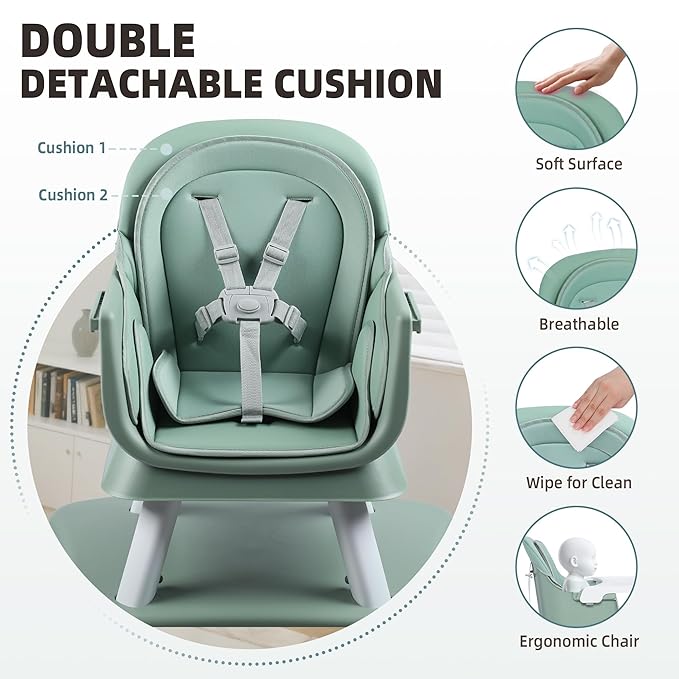 Baby High Chair, 8 in 1 Convertible Highchair, Booster Seat, Building Block/Activity Table, Stool, Feeding Chair with Dishwasher-Safe Tray, High Chairs for Babies and Toddlers (Green)