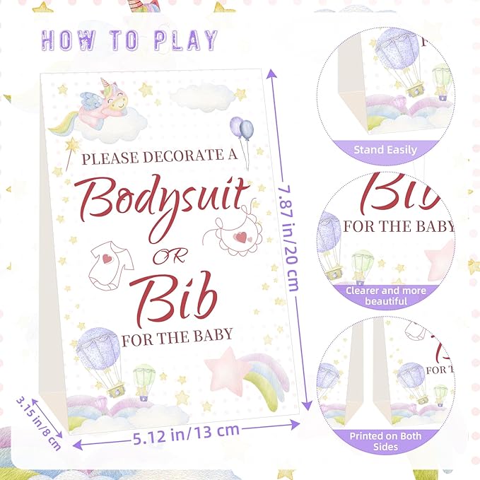 Bibs Bodysuits Baby Shower Game Sign Set Newborn Onesies Feeder Gift Fabric Marker Stencils Kit