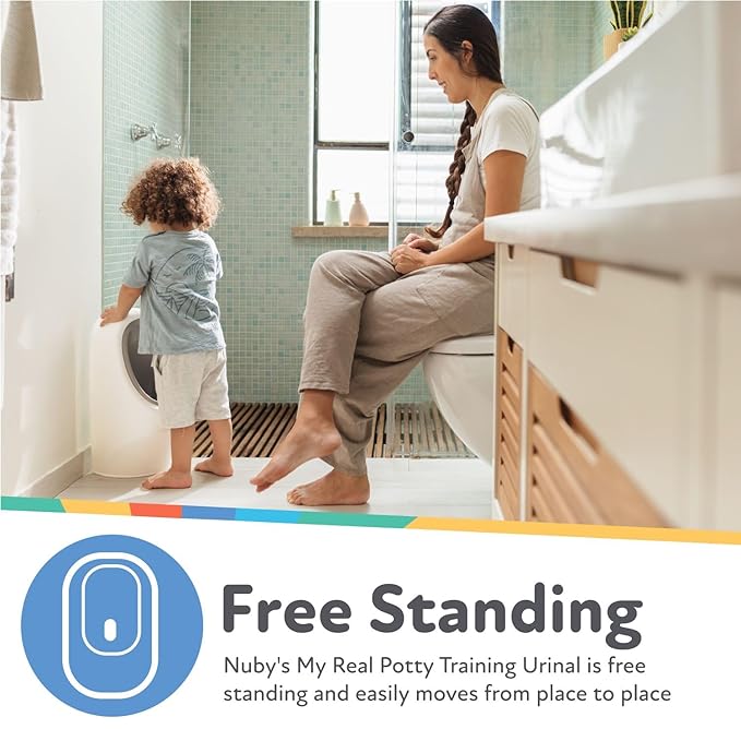 Nuby My Real Training Urinal - Freestanding - With Life-Like Flush Button and Sound - Potty Training for Boys - 18+ Months - White