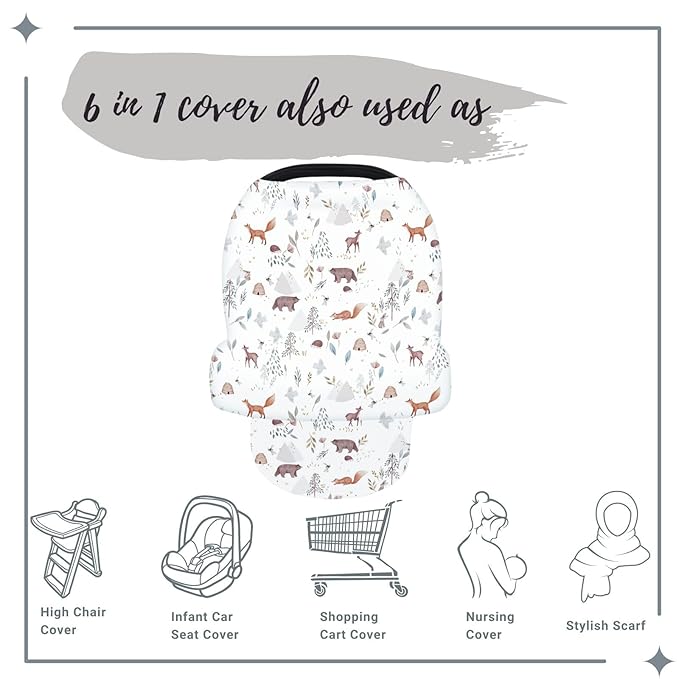 Nursing Cover for Newborn Breastfeeding Multi Use Infant Stroller Canopy Unisex Baby Car Seat Cover for Baby Boy and Girl (Animal 2)