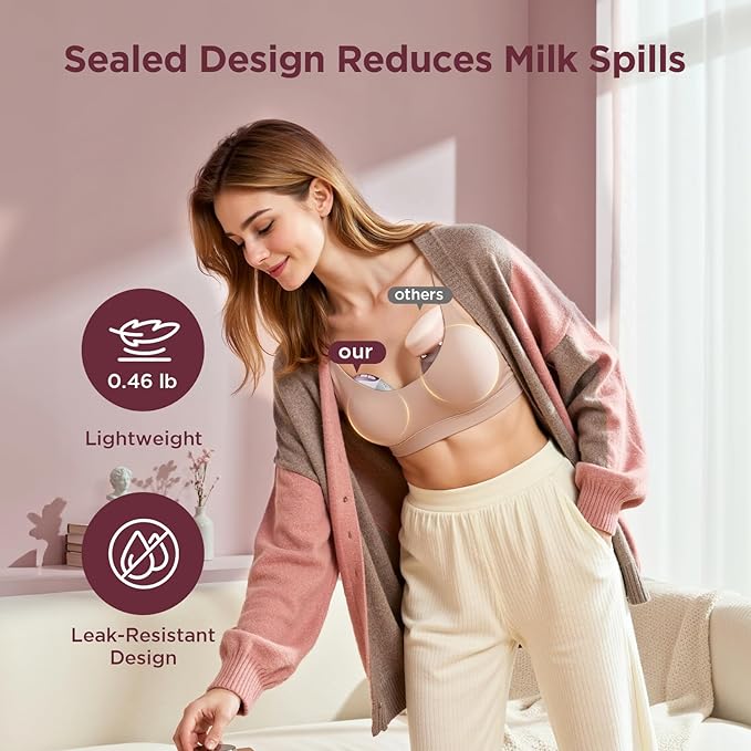 Wearable Breast Pump: Hands-Free Wireless Pump with App Control, 4 Modes & 12 Levels, BPA-Free 150ml Collector, Memory Function, 2-Pack Portable Breastfeeding Pump, Rose Gold