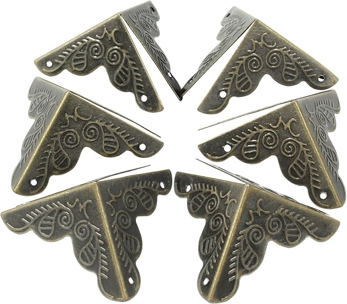 48 Pcs Antique Bronze Corner Protectors - 1"x1" Metal Decorative Edge Guards for Furniture, Box, Cabinet, Bookshelf, Vintage Corner Pads with Mounting Screws (25mm)