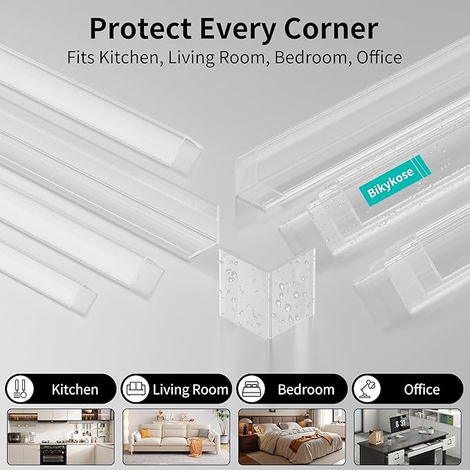 30x30mm Self Adhesive Corner Guard, 8pcs 47.2" Wall Corner Protector Strip, Flexible PVC Edge Trim, Peel and Stick Corner Protection for Furniture, Wall Edges & Table Corners