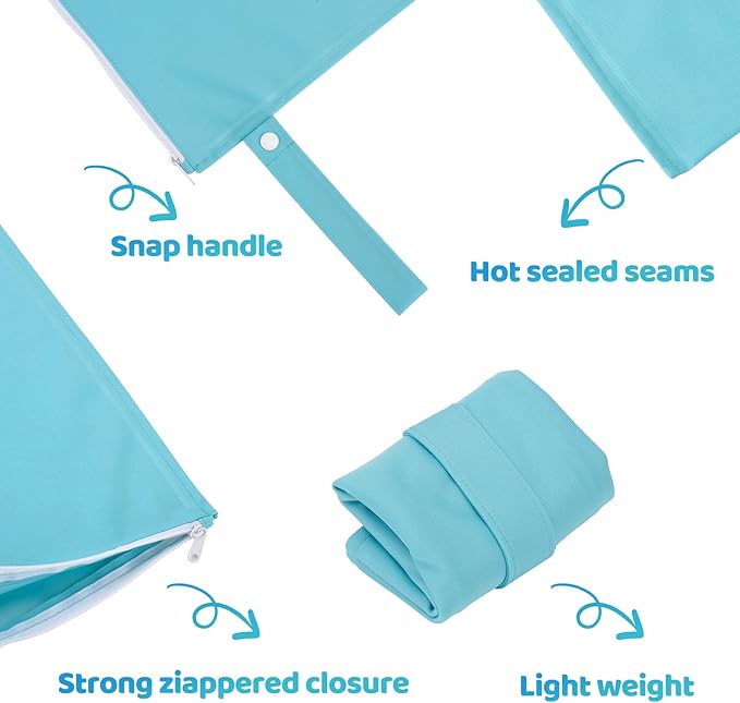 2pcs Cloth Diaper Mess-proof Wet Bags,Waterproof Reusabel Travel Storage Stroller Daycare Soiled Baby Items Beach Pool Yoga Gym Bag for Wet Toddler Swimsuits -Dolphin,Blue