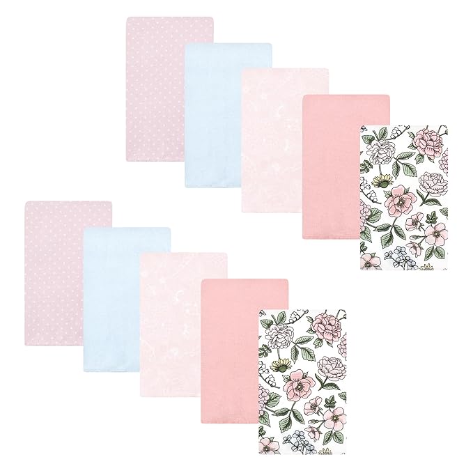 Hudson Baby Unisex Baby Cotton Flannel Burp Cloths, Vintage Blossom 10 Pack, One Size
