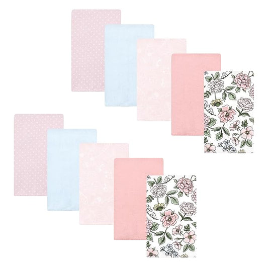 Hudson Baby Unisex Baby Cotton Flannel Burp Cloths, Vintage Blossom 10 Pack, One Size