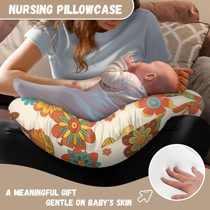 Hippie Flower Nursing Pillow Cover,Ultra-Soft Stretchy Removable Slipcover for Breastfeeding Pillows for Baby Boys Girls