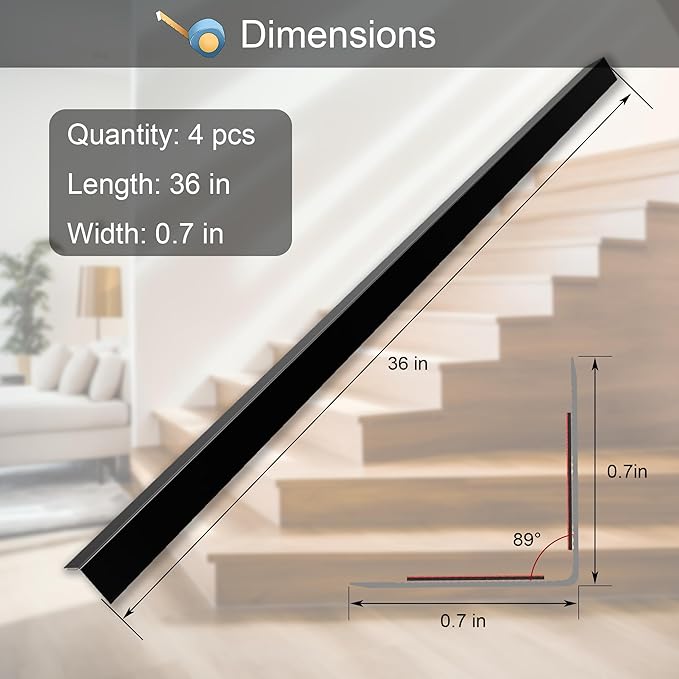 4Pcs 36" Metal Corner Protectors, Aluminum Self-Adhesive Corner Guards, for Edge Protection & Decoration on Walls, Furniture, Cabinets, Kitchen Islands (Black, 36"x0.7"x0.7")