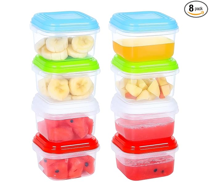 ARSUK 8 Pack 4 oz Baby Food Containers with Lids - Reusable Plastic Jars for Snack, Puree, & Salad Dressing, Deli Containers - Freezer Safe Baby Food Storage - Leakproof, Dishwasher Safe