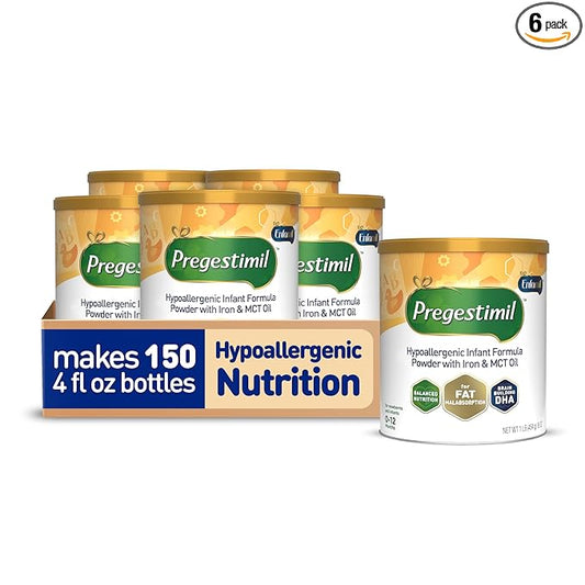 Enfamil Pregestimil Infant Formula with MCT Oil, for Fat Malabsorption Problems, Hypoallergenic Powder Can, 16 Oz, Pack of 6