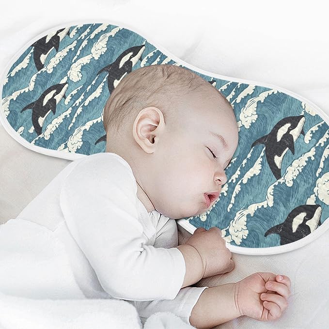 Muslin Burp Cloths for Baby Boys and Girls - 1-Pack Ultra Absorbent Killer Whale Orca Muslin Washcloths, Newborn Towel, Milk Spit Up Rags, Burp Cloth Bib for Unisex, 22 x 11 Inch