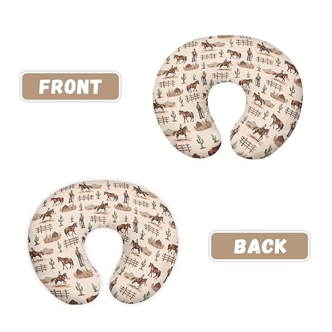 Brown Cow Boys and Cacti Breastfeeding Pillow Slipcover for Baby Horse Prints Newborn U-Shaped Breastfeeding Pillowcase Cushion Cover Stretchy Replaceable Pillow Cover Slipcover