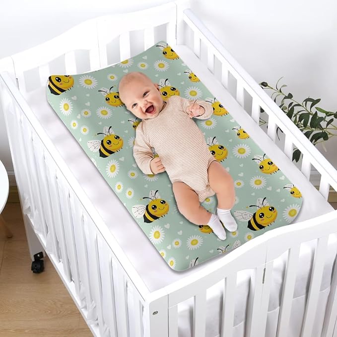 Bee Daisy Baby Changing Pad Cover Stretchy Diaper Changing Cover Infant/Toddler Waterproof Breathable Universal Tray Table Mat