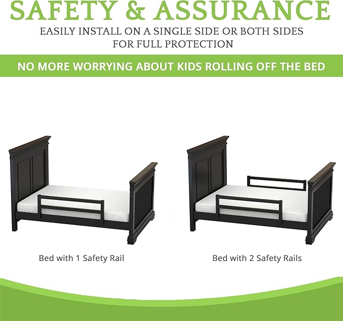 CC KITS Safety Guard Rail for Baby, Kids, and Children - Solid Wood Safety Bed Rail for Toddlers - Easy Installation - Premium Protection for Bunk, Twin, Full, Queen and King Size Beds - (Black)