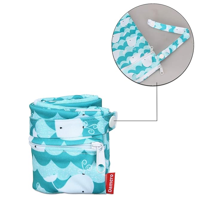 Damero Cloth Diaper Wet Dry Bag with Handle for Swimsuit, Pumping Parts, Wet Clothes and More, Ideal for Travel, Exercise, Daycare, Swimming, Reusable and Water-Resistant (Medium,Cute Whale)