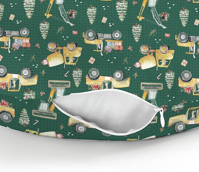 Green Christmas Construction Trucks Baby Nursing Pillow Covers for Boy Girl Dump Truck Excavator Animals Gifts Nursing Pillowcase for Breastfeeding Pillows Winter Holiday Soft Stretchy Slipcovers