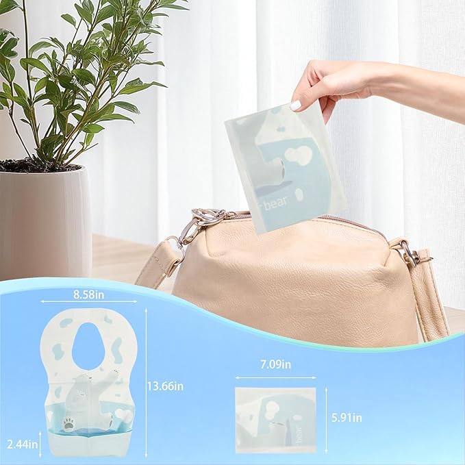 10 Pcs Disposable Bibs, Individually Packaged with Catcher and Leakproof Liner for Toddler Feeding, Baby Travel Essential