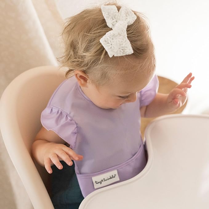 Tiny Twinkle Mess-Proof Baby Bibs for Eating | Waterproof, Wipeable Toddler Bibs with Catch-All Pocket | Feeding Bibs for Girls & Boys(3 Pack,Butterfly)
